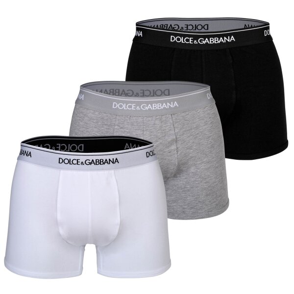 DOLCE & GABBANA Herren Boxershorts, 3er Pack - Regular Boxer, Stretch Baumwolle Schwarz/Weiß/Grau M