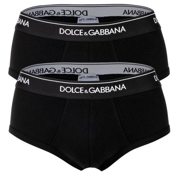 DOLCE & GABBANA Herren Slips, 2er Pack - Slip Brando, Stretch Baumwolle Schwarz M