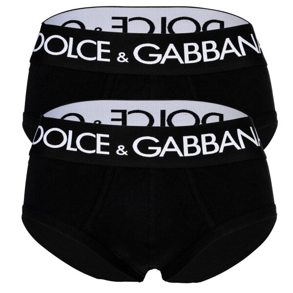DOLCE & GABBANA Herren Slips, 2er Pack - Slip Brando, Stretch Baumwolle Schwarz M