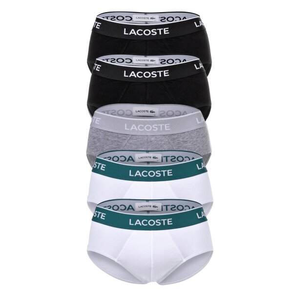 LACOSTE mens briefs, pack of 5 - Core, briefs, cotton stretch, logo waistband Black/Grey/White S (Small)