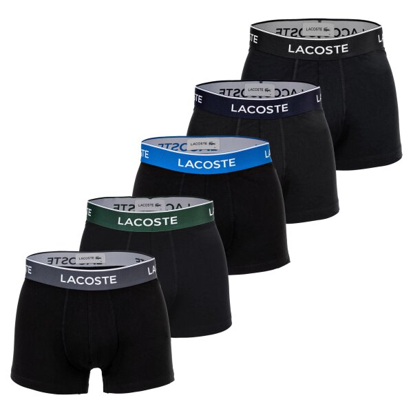 LACOSTE Men Boxer shorts, pack of 5 - trunks, casual, cotton stretch, logo waistband Black/Blue/Green S (Small)
