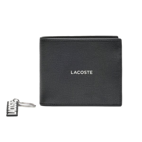 LACOSTE Men Wallet with key ring, gift set - Ossian Textured M Billfold Key Ring Box, 9,8x11,5x3cm (HxWxD) Black