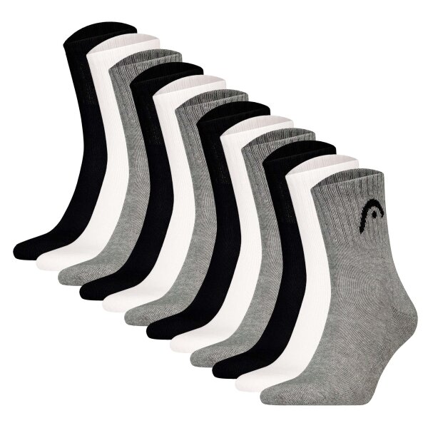 HEAD unisex socks, pack of 12 - All  Sports Training Short Crew, sports socks, logo, solid colour Grey/White/Black 39-42 (UK 6-8)