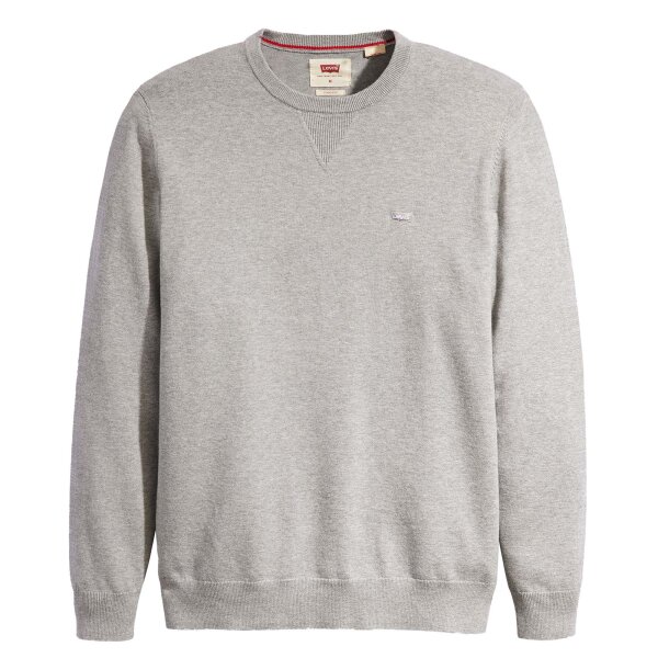 Levis Herren Strickpullover - "Lightweight Housemark Sweater", Rundhals, Baumwoll-Mix Grau L