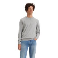 Levis Herren Strickpullover - "Lightweight Housemark Sweater", Rundhals, Baumwoll-Mix Grau L