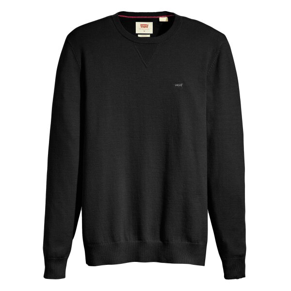 Levis Herren Strickpullover - "Lightweight Housemark Sweater", Rundhals, Baumwoll-Mix Schwarz M