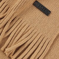 BOSS Mens Scarf, Virgin Wool - Albas, Knitted Scarf, Fringes, 70x25cm, One Size Beige