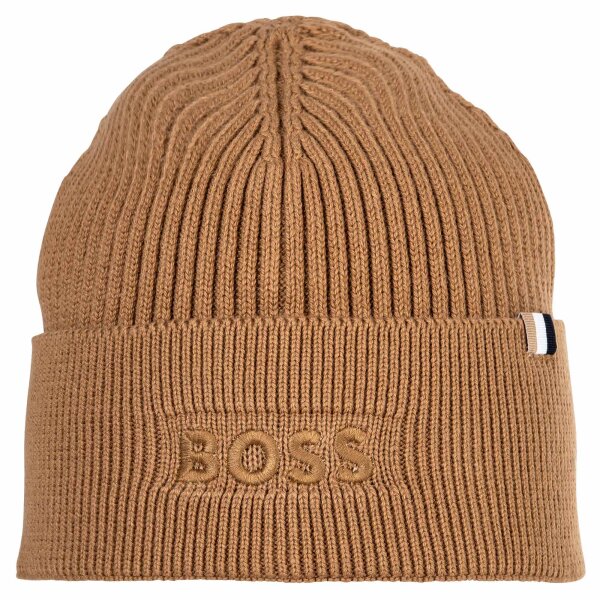 BOSS mens beanie with wool - Magico Hat, beanie, ribbed knit, one size, cotton mix Beige