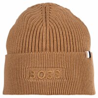 BOSS Herren Mütze mit Wolle - Magico Hat, Beanie, Rippstrick, One Size, Cotton-Mix Beige