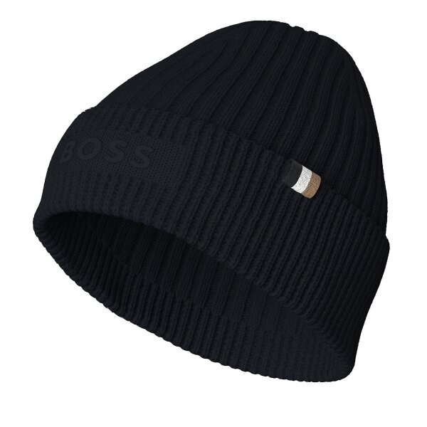 BOSS Herren Mütze mit Wolle - Magico Hat, Beanie, Rippstrick, One Size, Cotton-Mix Blau