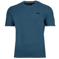 BOSS mens T-shirt, waffle look - Waffle T-shirt, logo, round neck, logo, cotton blend Blue 2XL (XX-Large)