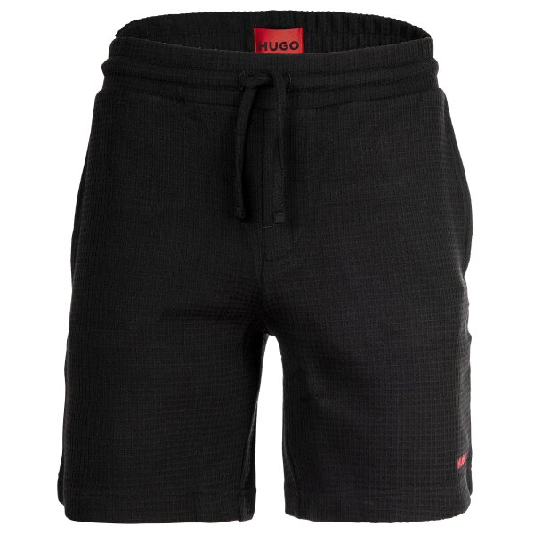 HUGO Mens Shorts, Waffle Look - Austin Shorts, Textured, Logo, Cotton Blend Black S (Small)