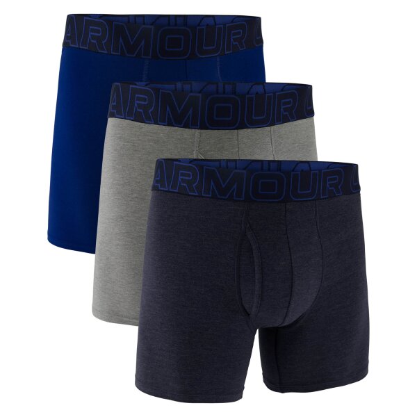 UNDER ARMOUR Herren Boxershorts, 3er Pack - Performance Cotton Boxer Briefs - Solid 6 in, Stretch, Baumwollmischung Dunkelblau/Grau/Blau M