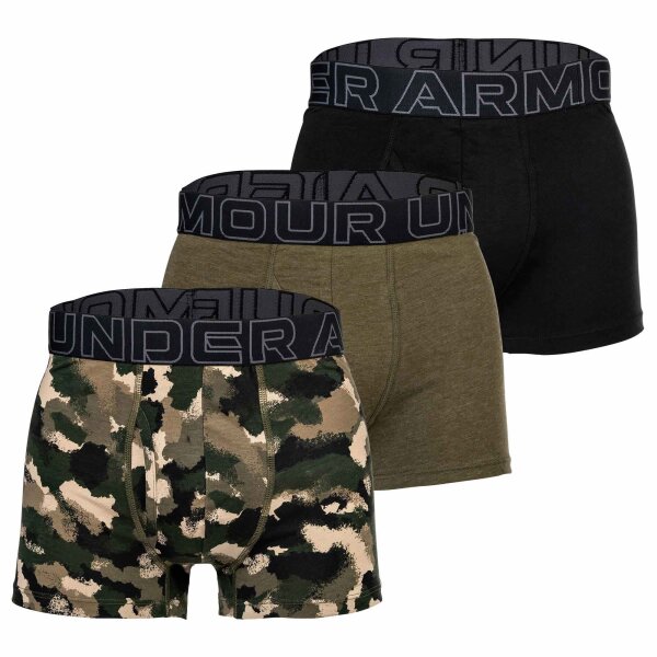 UNDER ARMOUR Mens Boxer Shorts, 3-Pack - Performance Cotton Trunks - Novelty 3", Stretch, cotton blend, camouflage Black/Green M (Medium)