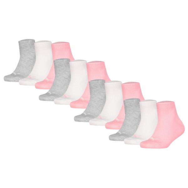 PUMA Kids Quarter Socks, 12-Pack - Plain Quarter 12P, Logos, single colour Grey/White/Light pink 31-34