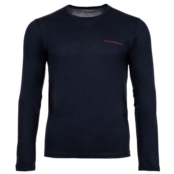 EMPORIO ARMANI mens long-sleeved shirt - PURE COTTON, long sleeve, round neck, logo Blue M (Medium)