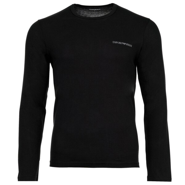EMPORIO ARMANI mens long-sleeved shirt - PURE COTTON, long sleeve, round neck, logo Black M (Medium)