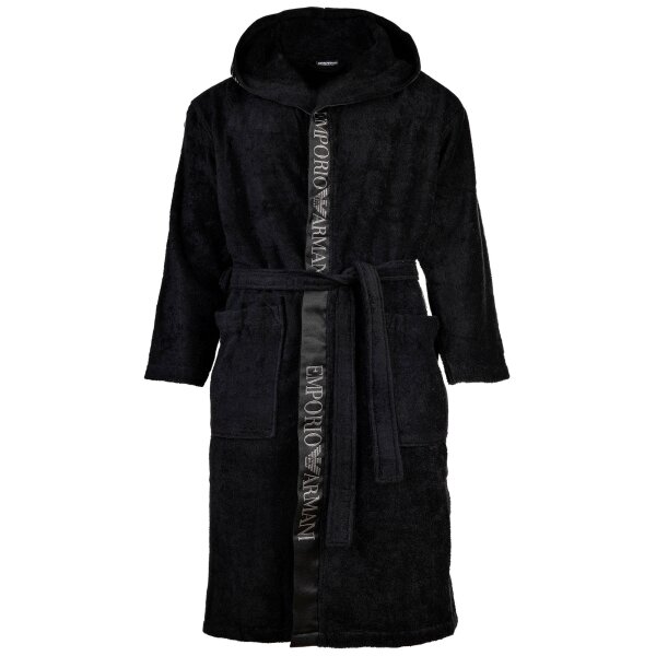 EMPORIO ARMANI Herren Bademantel - SPONGE, Bathrobe, Logo, Frottier, Cotton Schwarz L