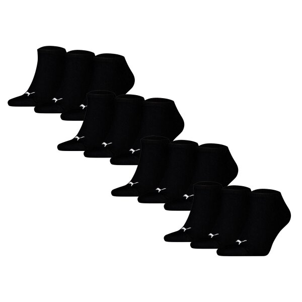 PUMA Unisex Sneakersocken, 12er Pack - Sneaker Plain 12P, Logo, einfarbig Schwarz 35-38