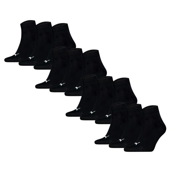 PUMA Unisex Quartersocken, 12er Pack - Quarter Plain 12P, Logo, einfarbig Schwarz 39-42