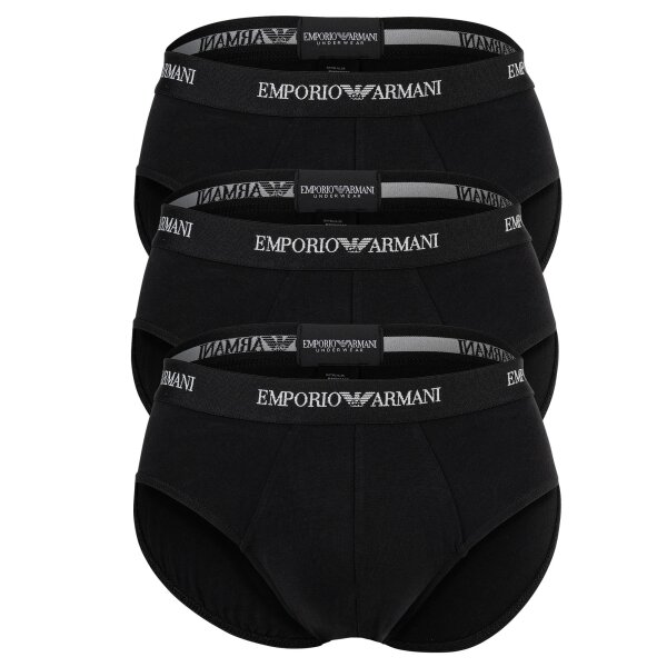 EMPORIO ARMANI Herren Slips, 3er Pack - CORE LOGOBAND, Briefs, Stretch Cotton Schwarz M