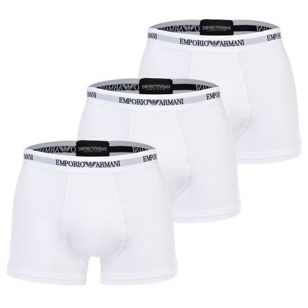 EMPORIO ARMANI Herren Trunks, 3er Pack - CORE LOGOBAND, Shorts, Stretch Cotton Weiß S