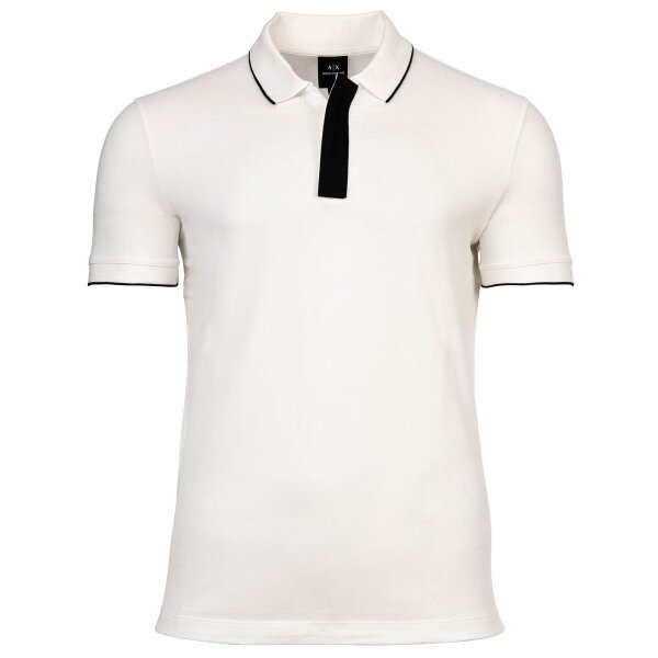 A|X ARMANI EXCHANGE Mens Polo Shirt – Hidden Buttons, Cotton, Contrast Stripes White M (Medium)