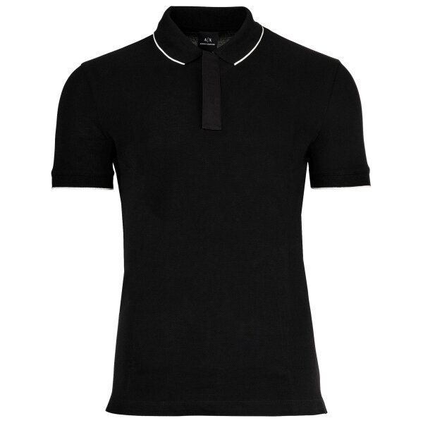 A|X ARMANI EXCHANGE Herren Poloshirt - Hidden Buttons, Baumwolle, Kontraststreifen Schwarz 2XL