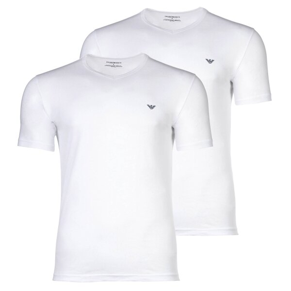 EMPORIO ARMANI Herren T-Shirts, 2er Pack - CORE LOGOBAND, V-Neck, Regular Fit, Stretch Cotton Weiß S