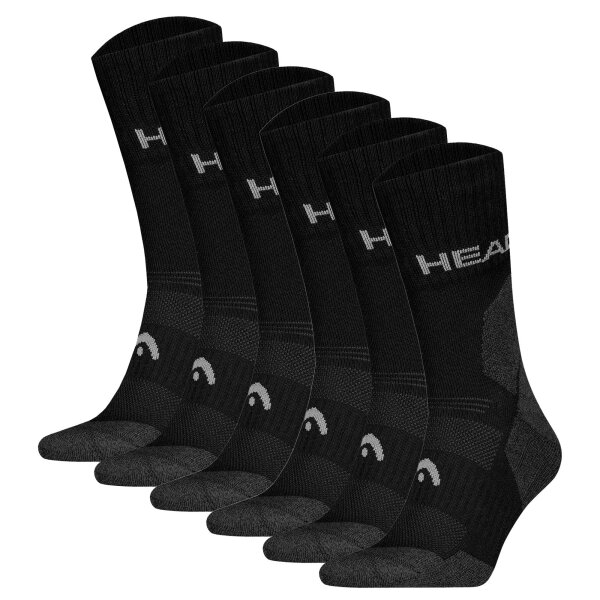 HEAD unisex hiking socks, 6-pack - Hiking All Climates Crew, sports socks, logo Black 39-42
