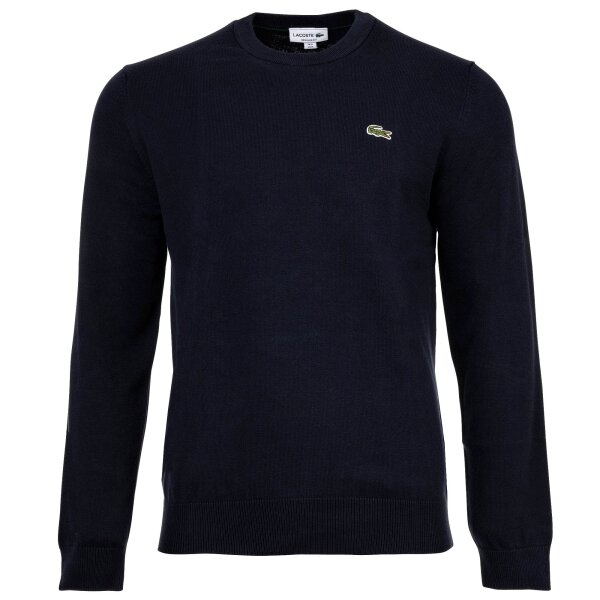 LACOSTE Men Sweater - Round Neck, Cotton, Regular Fit Dark blue M (Medium)