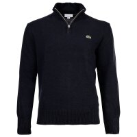 LACOSTE Herren Pullover - Troyer-Kragen, Rippstrick, Wolle Dunkelblau S