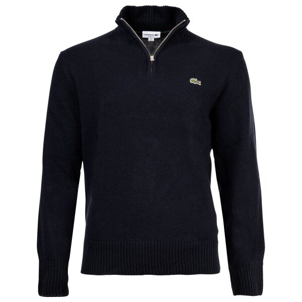LACOSTE Men Sweater - Troyer Collar, Ribbed Knit, Wool Dark blue M (Medium)