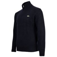 LACOSTE Herren Pullover - Troyer-Kragen, Rippstrick, Wolle Dunkelblau M