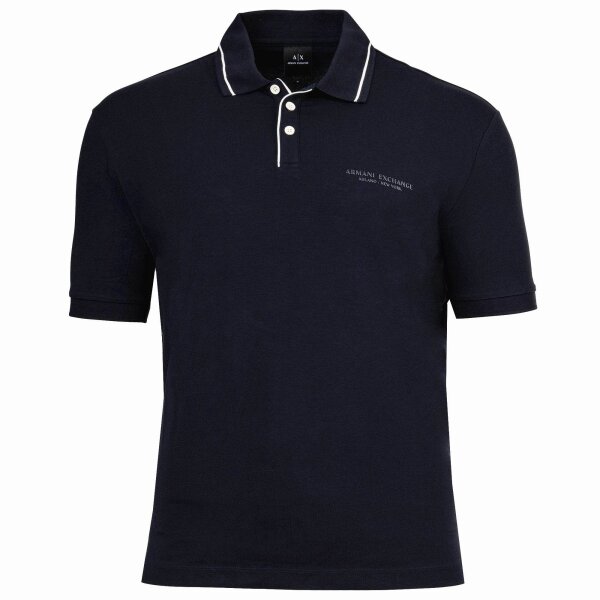 A|X ARMANI EXCHANGE Mens Polo Shirt – Logo, Cotton Stretch, Contrast Stripes Dark Blue S (Small)