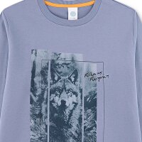 Sanetta Jungen Schlafanzug, lang - Teens, Wolf-Print, Single Jersey, Baumwolle Blau/Grau 140