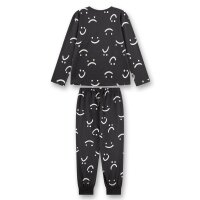 Sanetta Girls Pyjamas, long - Teens, Smiley all-over print, single jersey Black/White 140