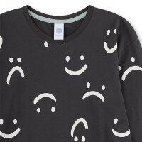 Sanetta Girls Pyjamas, long - Teens, Smiley all-over print, single jersey Black/White 140