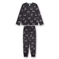 Sanetta Mädchen Schlafanzug, lang - Teens, Smiley-Allover , Single Jersey Schwarz/Weiß 140