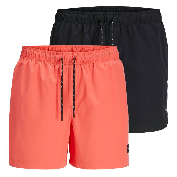 JACK&JONES Herren Badeshorts 2er Pack - JPSTMAUI JJSWIM SOLID AKM SN, Badehose Schwarz/Orange S
