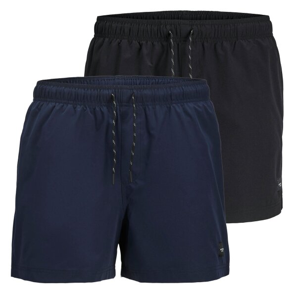 JACK&JONES Men Swim shorts 2-pack - JPSTMAUI JJSWIM SOLID AKM SN, swim trunks Black/dark blue S (Small)
