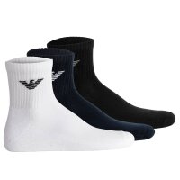 EMPORIO ARMANI Mens Quarter Socks, 3-Pack - SPORTY SPONGE, Ankle Socks, One Size White/Black/Blue 39-46 (UK 5-12)