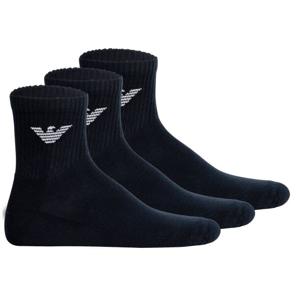 EMPORIO ARMANI Mens Quarter Socks, 3-Pack - SPORTY SPONGE, Ankle Socks, One Size Blue 39-46 (UK 5-12)