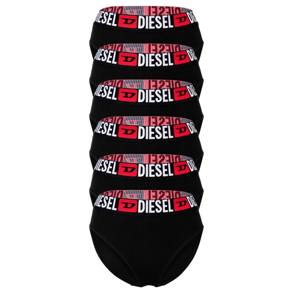 DIESEL womens high-waist briefs, 6-pack - SAM-D-CORE, cotton stretch, logo waistband Black XS (X-Small)