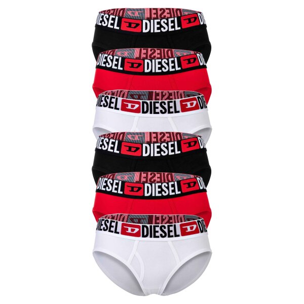 DIESEL Damen Slips, 6er Pack - OXY-D-CORE, Cotton Stretch, Logobund Schwarz/Rot/Weiß S