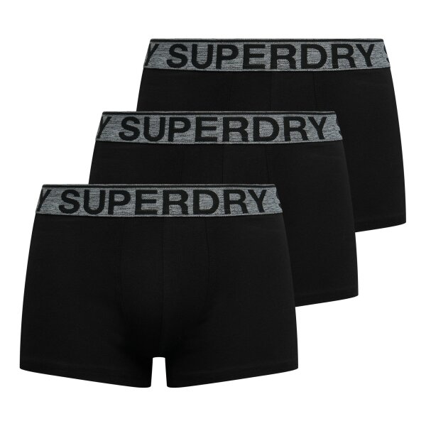 Superdry Herren Boxershorts, 3er Pack - Trunk Triple Pack, Logobund, Cotton Stretch Schwarz/Grau M