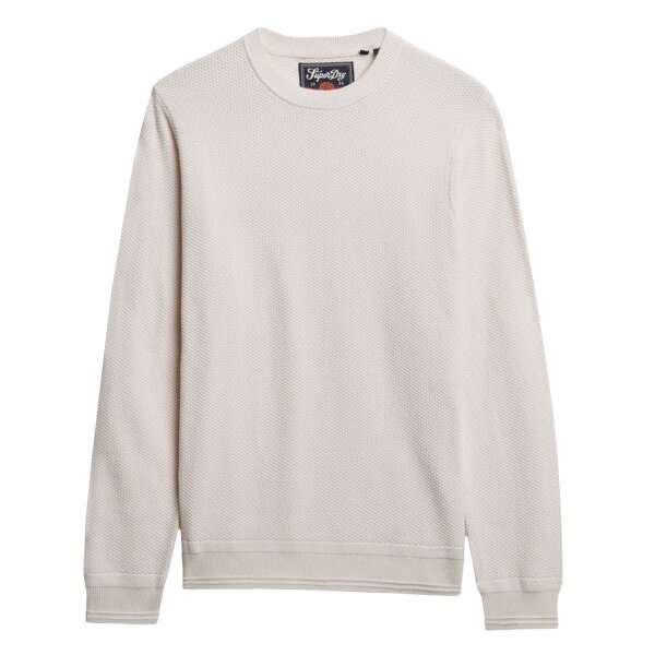 Superdry Men Knitted Jumper - Cotton Texture Jumper, Pullover, Round Neck, Plain Off-White M (Medium)