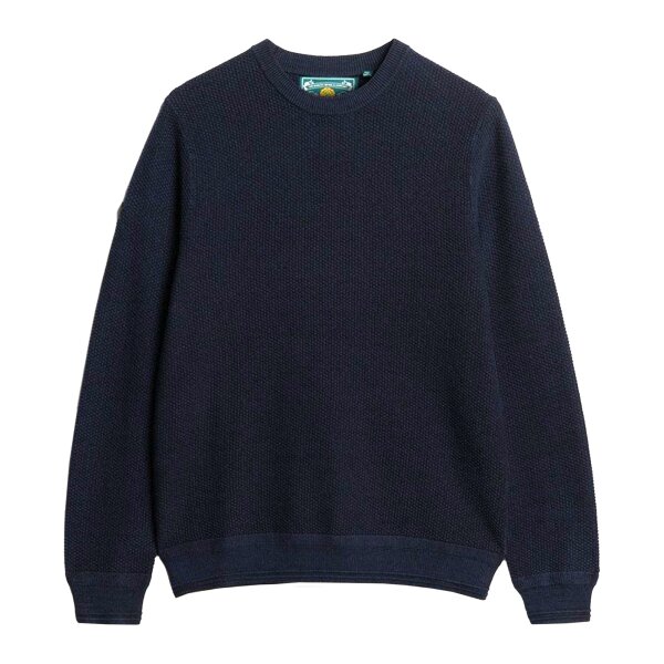 Superdry Herren Strickpullover - Cotton Texture Jumper, Pullover, Rundhals, einfarbig Dunkelblau L