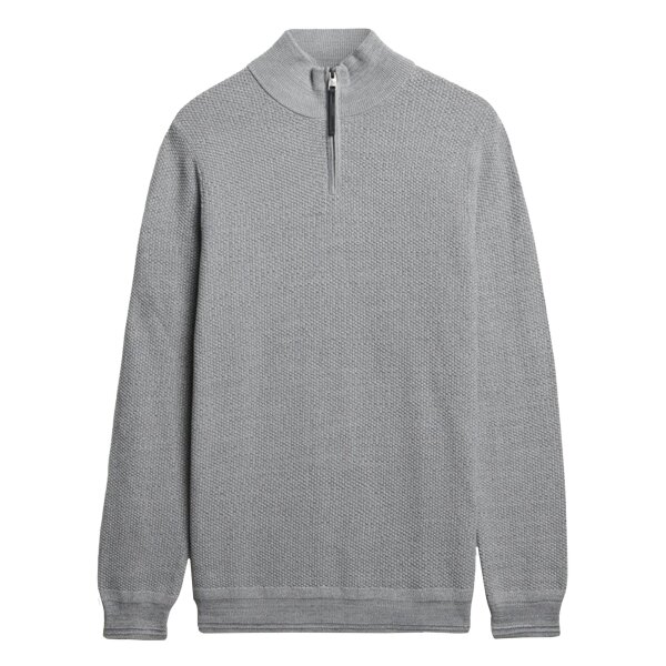 Superdry Men Knitted Sweater with Zip Stand-Up Collar - Cotton Texture Henley, Sweater, Plain Light grey M (Medium)
