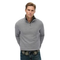 Superdry Herren Strickpullover mit Zip-Stehkragen - Cotton Texture Henley, Pullover, einfarbig Hellgrau M